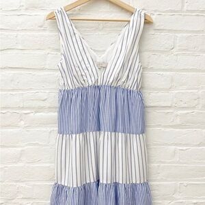 LOFT  || Striped Tiered Sleeveless Dress Blue + White XS